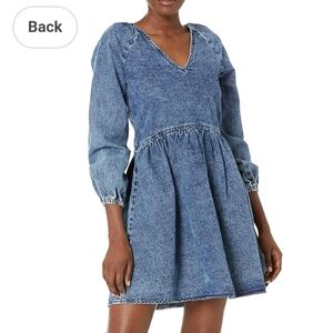 Kendall + Kylie Acid Wash Blue Denim V-Neck Dress